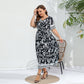 Short Sleeves Printed V neck Casual Dress