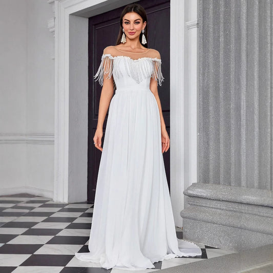 White Simple Ball Dress Beach Church Wedding Dress