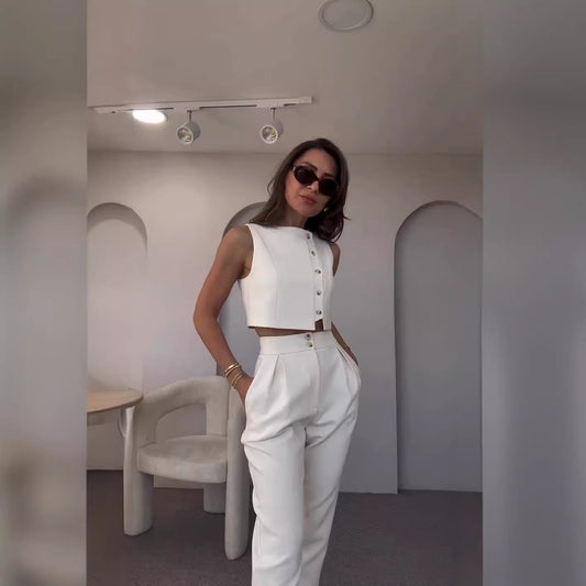 Sleeveless Vest High Waist Cropped Pants Two Piece Set