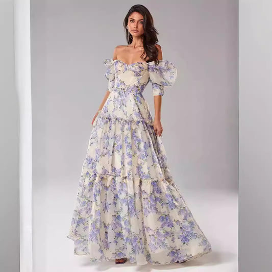 Off Shoulder Floral Printed Maxi Dress