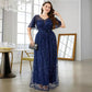 Plus Size Evening Dress Mid Sleeve Simple V neck Lace Dress Cocktail Gown