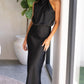 Sleeveless Halter Solid Color Satin Dress