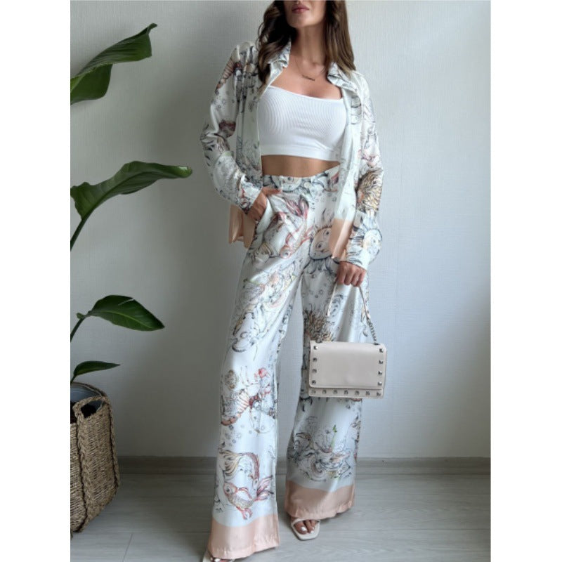 Sexy Printed Long Sleeved Top and Botto Two Piece Set
