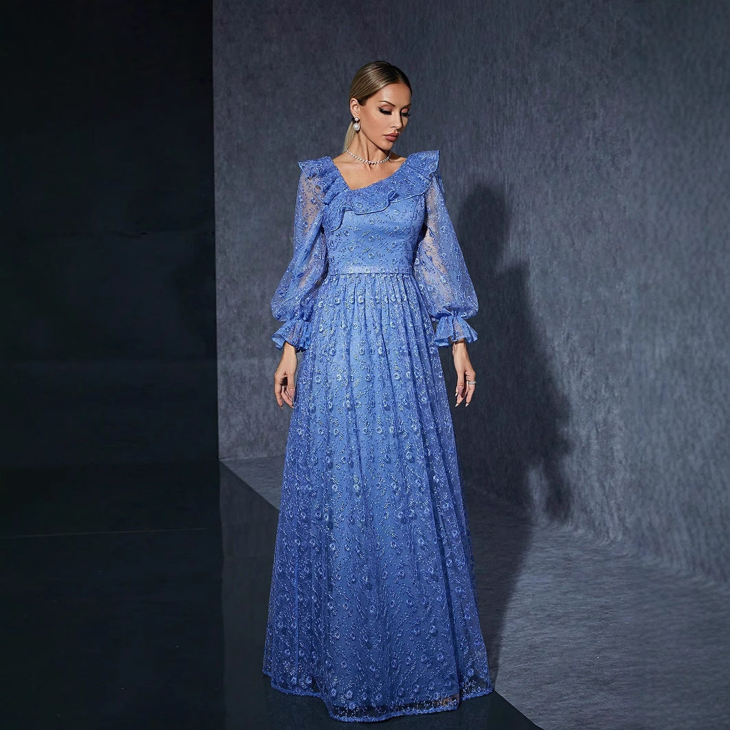 Puff Shoulder Long Sleeves Evening Dress