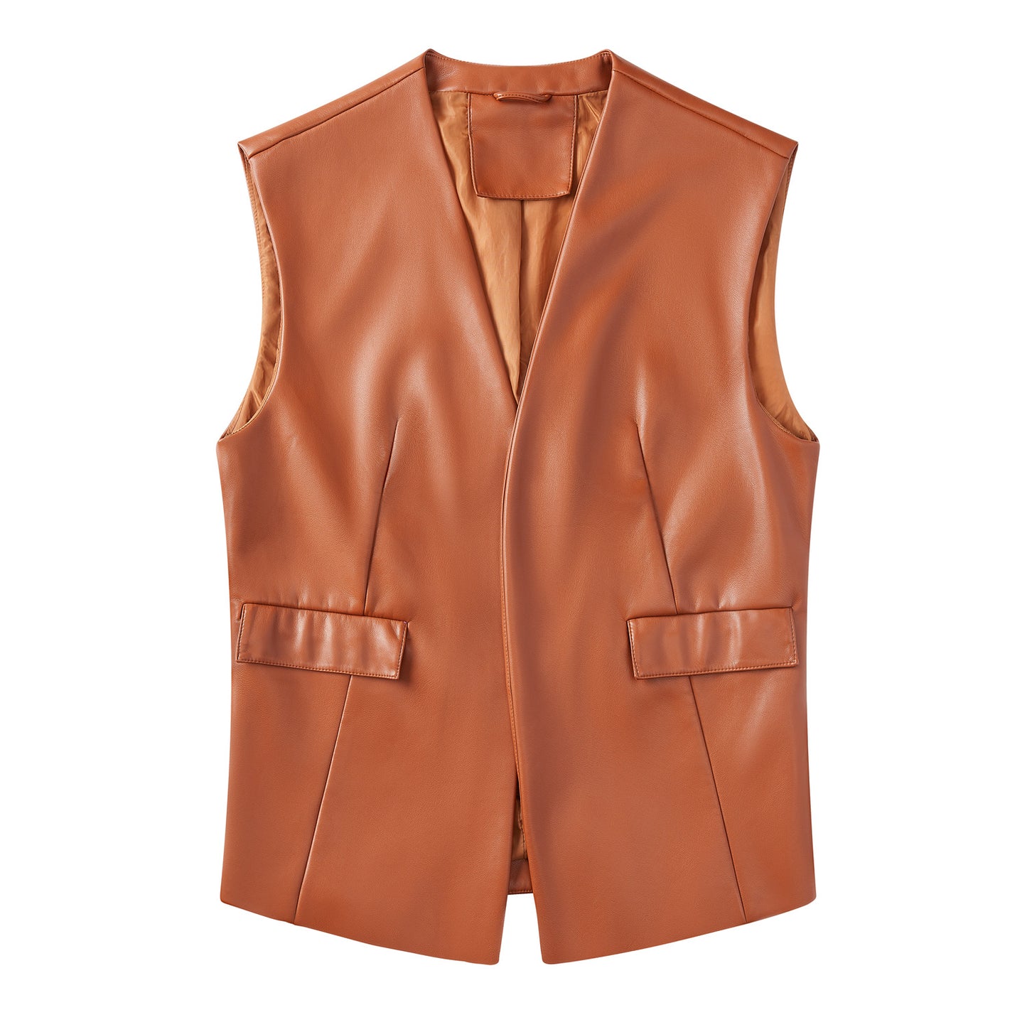 Sleeveless Faux Leather Cardigan Vest