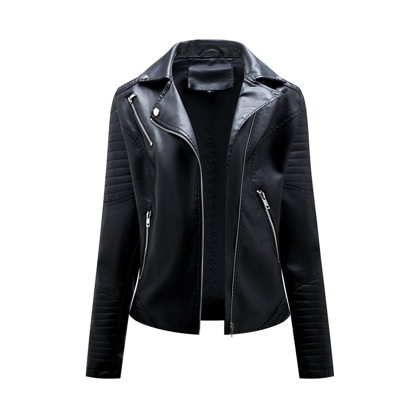 Faux Leather Collared Motorcycle Jacket