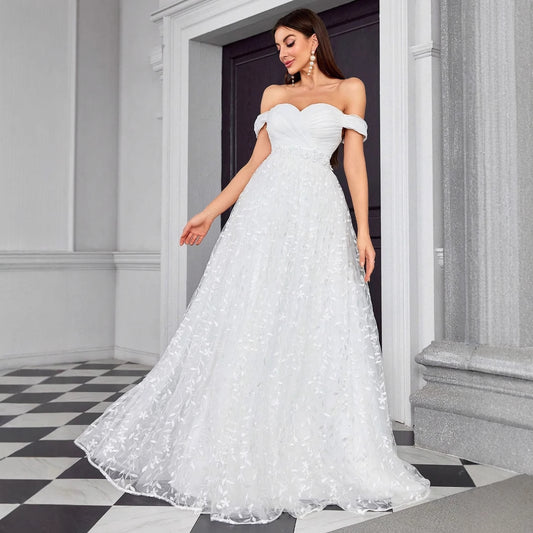 Off Shoulder Evening Dress Elegant Wedding Dress