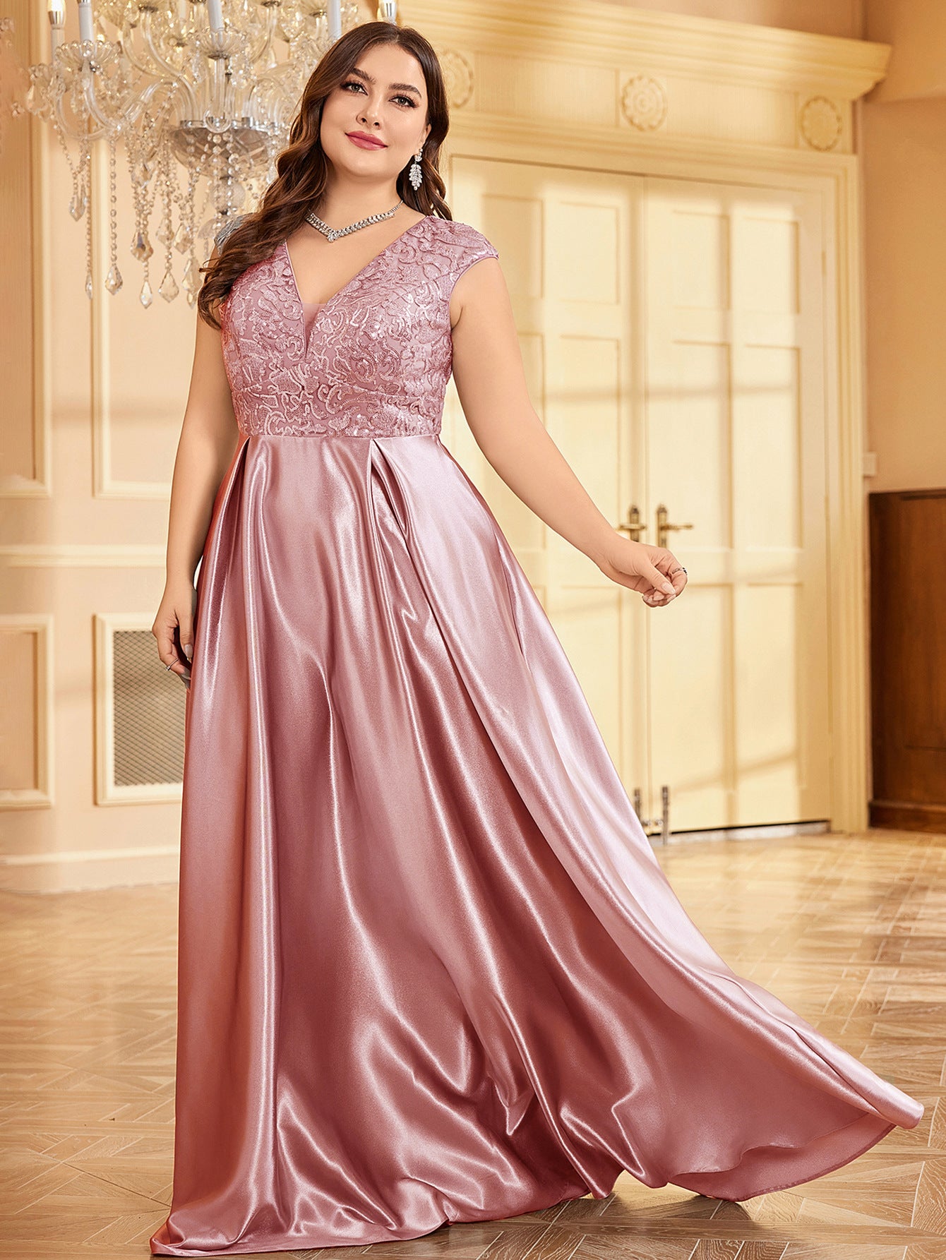 silk formal dress for women Halter A-Line Lace Up Black Sleeveless Wedding Guest Dress main image 1