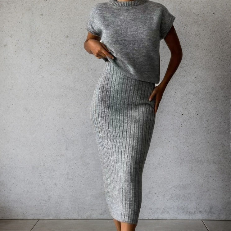 Two Piece Knitted Midi Skirt Set