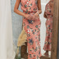 Sleeveless Halter Printed Satin Dress