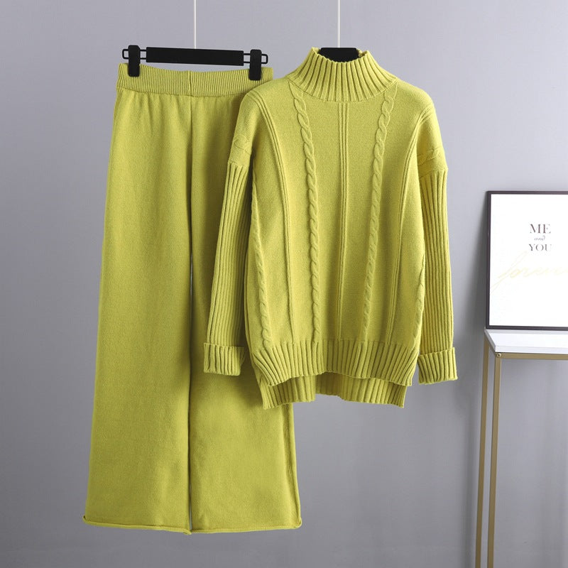 Mock Neck Cable Knitted Two Piece Set