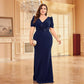 Puff Shoulder Short Sleeves Formal Gown