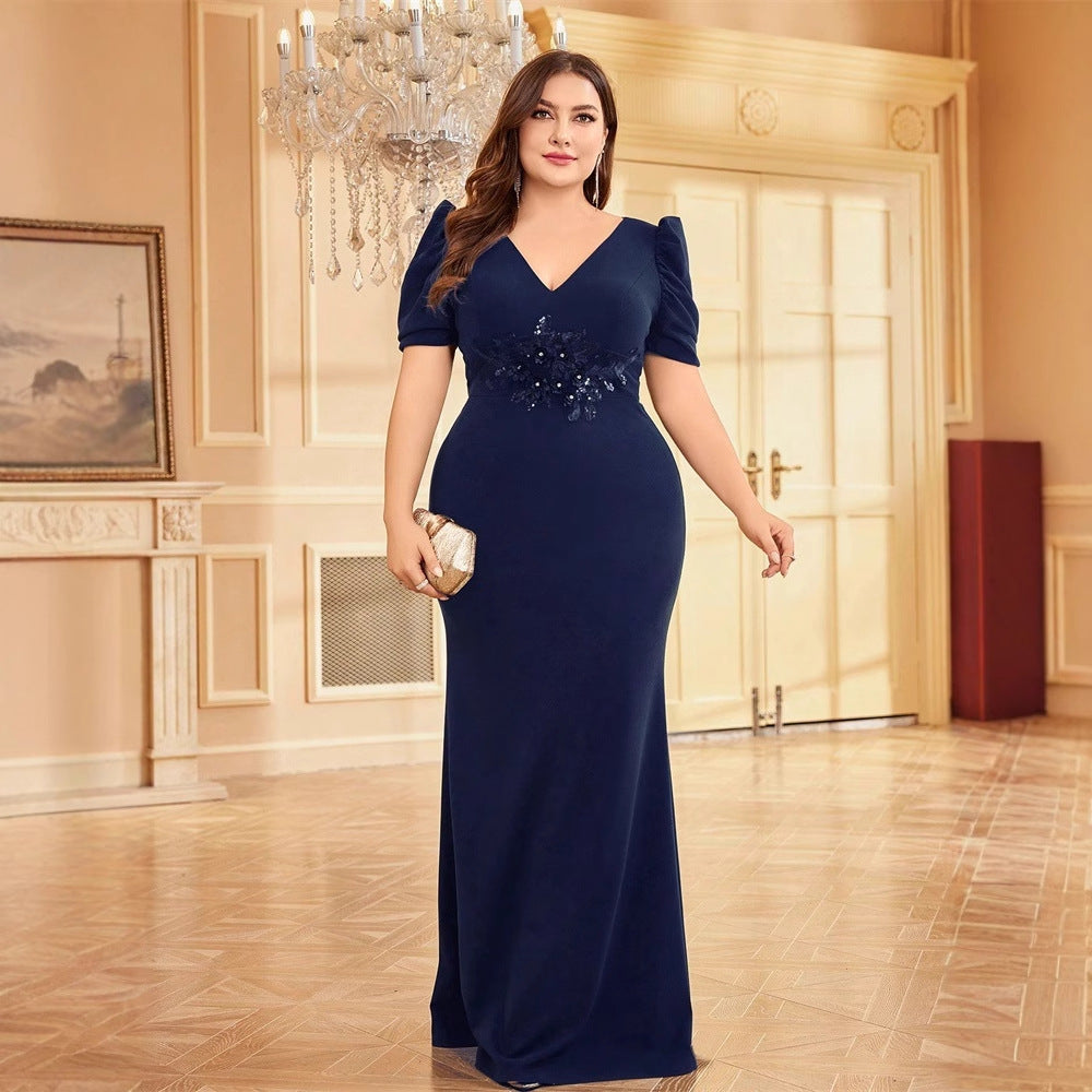 Puff Shoulder Short Sleeves Formal Gown