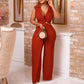 V Neck Collar Wide Leg Jumpsuit