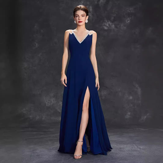 Solid Color Evening Dress Women Deep V Plunge neck Sleeveless Formal Dress Cocktail Party