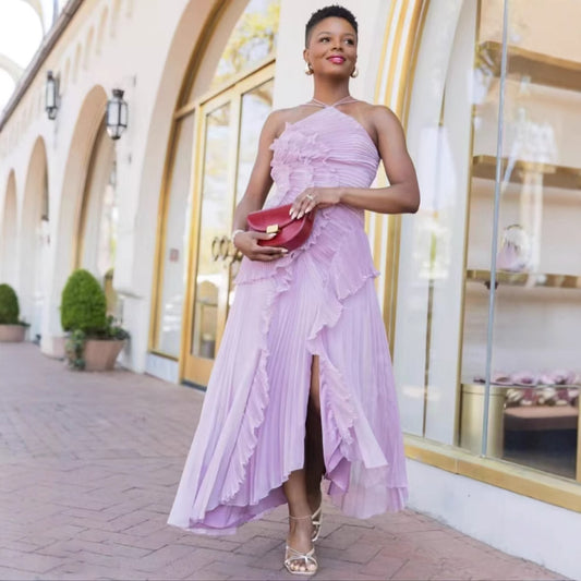 Pleated Halter Chiffon Elegant Dress