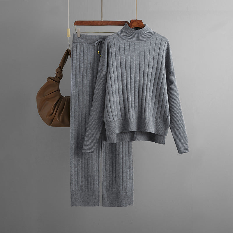Mock Neck Sweater Set Solid