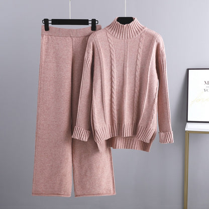 Mock Neck Cable Knitted Two Piece Set