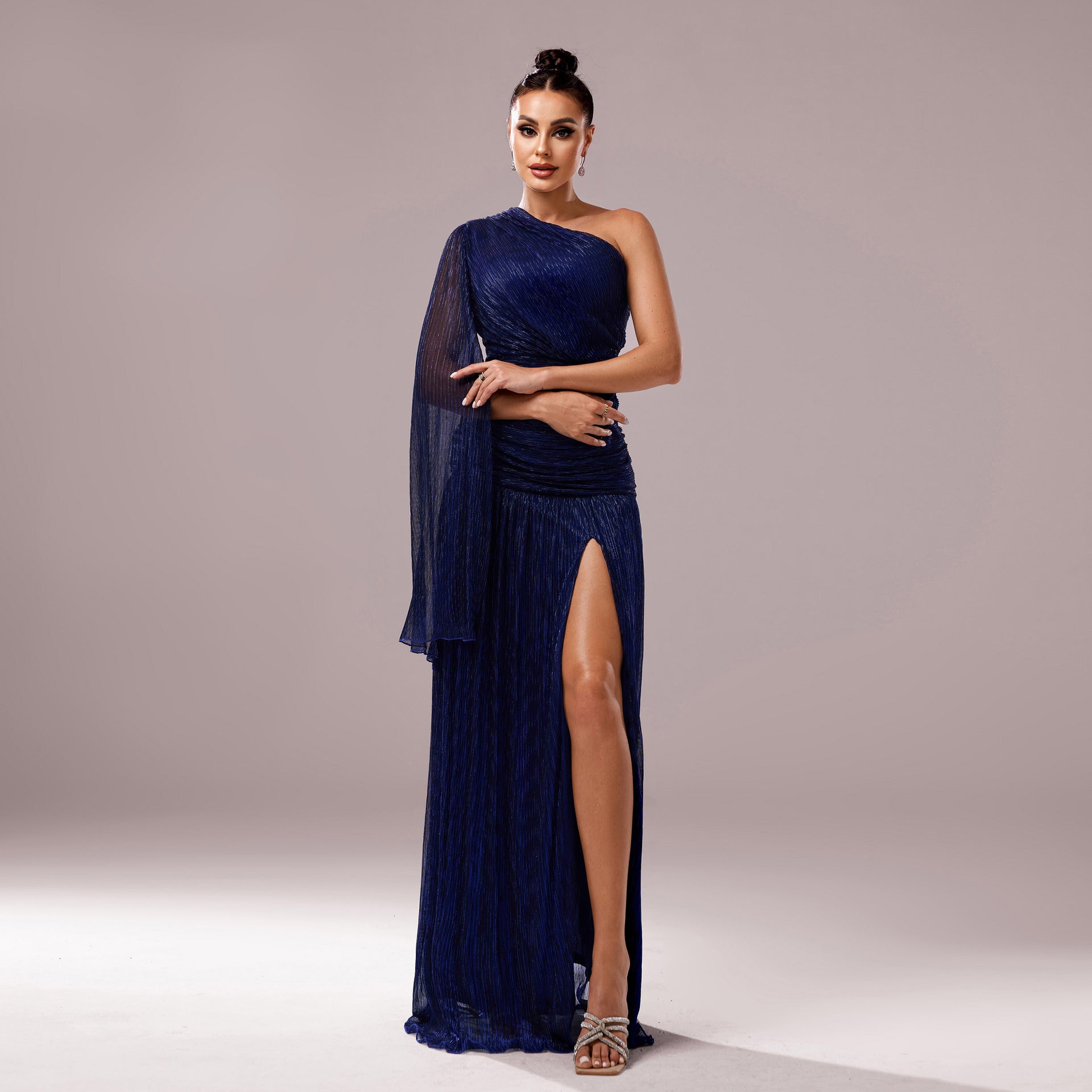 wrinkle free dress shirt One Shoulder Long Sleeve Slim Fit Slit Cocktail Evening Dress – Something  She Likes Wholesale