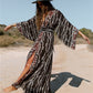 Rayon Positioning Printing Beach Cover-up Sexy Cardigan Loose Vacation Sun Protection Shirt Dress