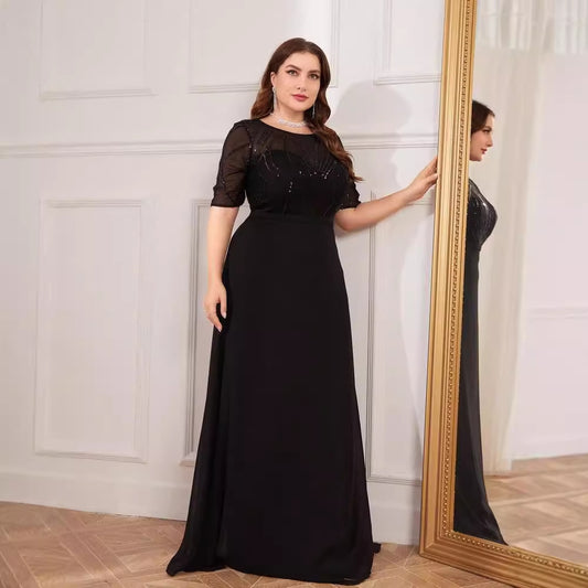 Short Sleeve Dress Maxi Dress Sequin Chiffon Wedding Guest Bridesmaid Cocktail Evening Dress