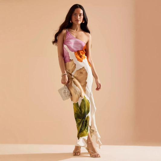 Printed One Shoulder Maxi