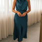 Sleeveless Halter Solid Color Satin Dress