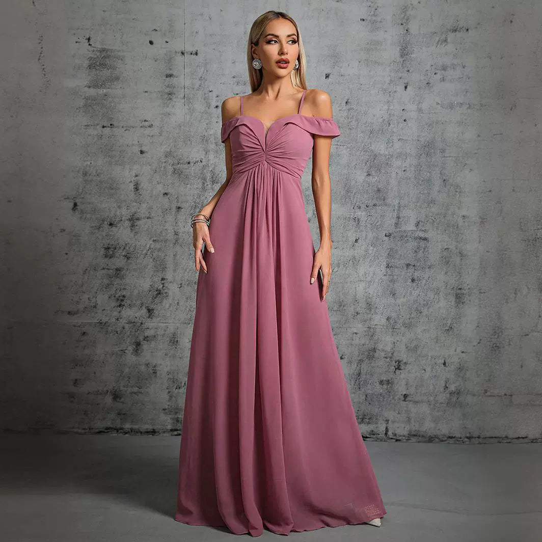 Evening Dress Solid Color Maxi Dress Elegant off the Shoulder Bridesmaid Dress