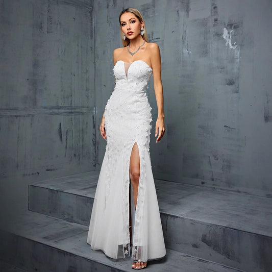 Strapless Evening Dress V neck Gauzy Gown Cocktail Party Weddings