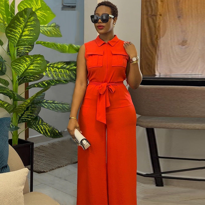 Polo Collar Sleeveless Jumpsuit
