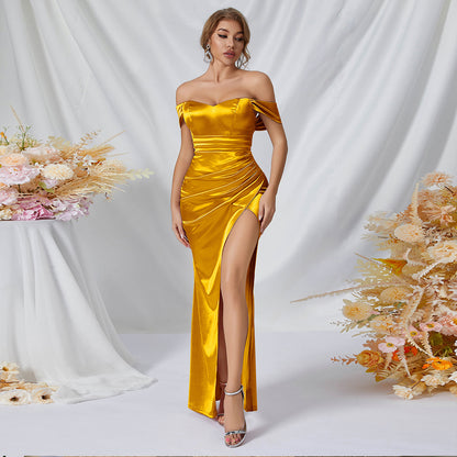 Satin Sexy Off Shoulder Bridesmaid Dress