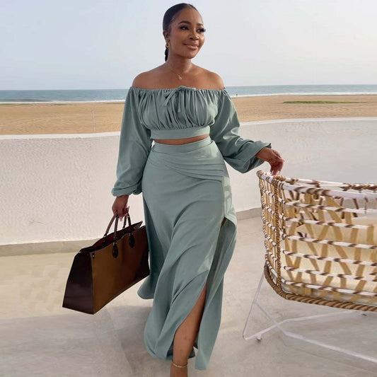 Sexy Lantern Sleeve Suit Two Piece Set