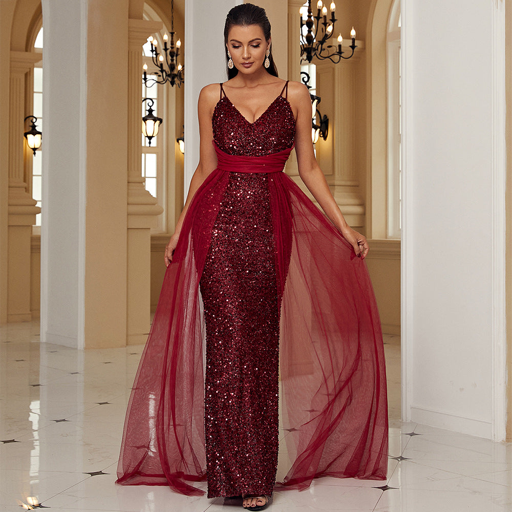 Sleeveless Elegant Sexy Long Sequined Gown