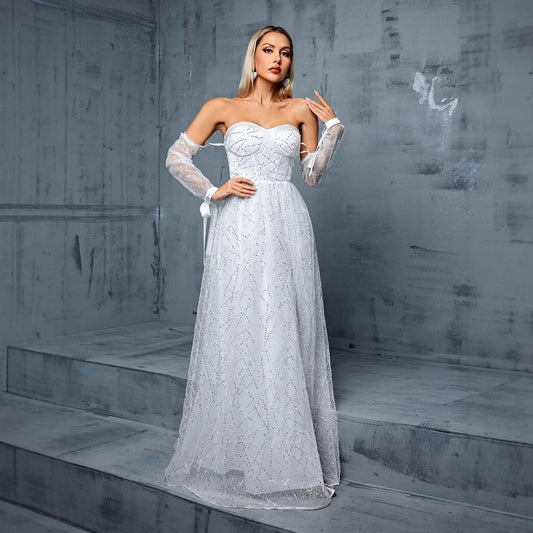Off Shoulder Evening Dress Backless Slit Dress Special Occassion