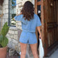 Denim V neck Short Sleeved Set