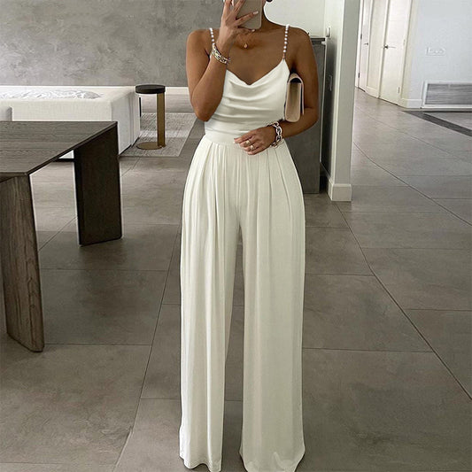 Wide Leg Sleeveless V-neck Backless Jumpsuit