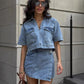 Denim V neck Short Sleeved Set