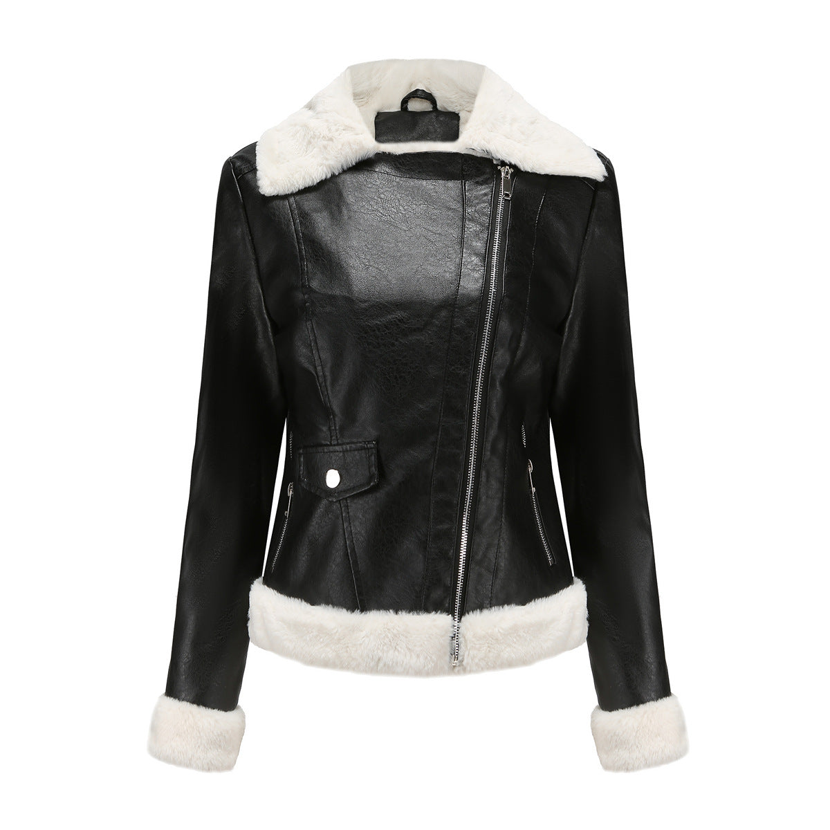 Fleece Trims Leather Jacket