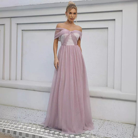Open Back Off Shoulder A Line Gown