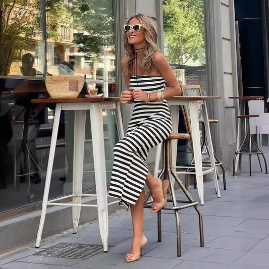 Striped Split Sheath Dress