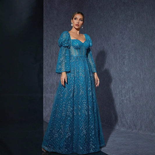 Bell Sleeve Dress Evening Party Embroidered Evening Dress