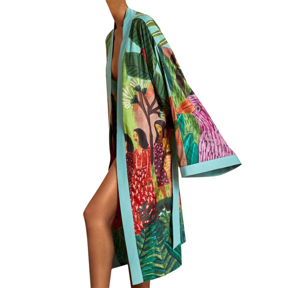 Evelyn Long Sleeves Printed Kimono Kaftan
