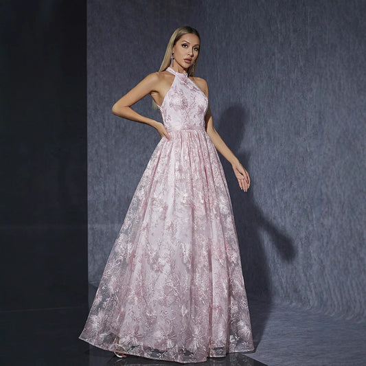Halter Pink Formal Dress Cocktail Evening Dress