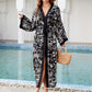 Black Edged Rayon Printed Beach Cover Up Sexy Cardigan Loose Bikini Cover