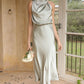 Sleeveless Halter Solid Color Satin Dress