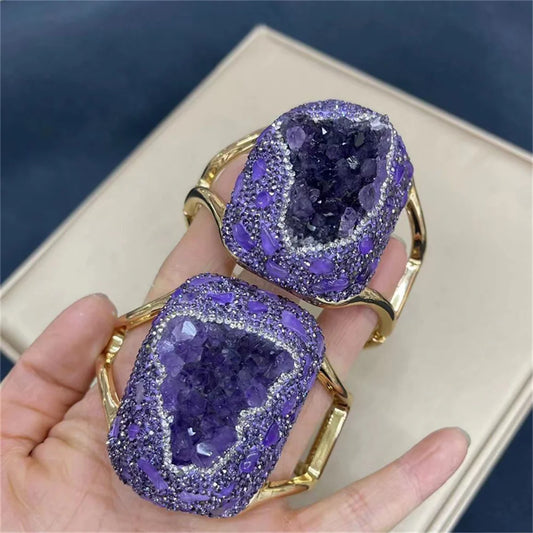 Natural Amethyst Cuff Bracelet with Turkish Crystal Quartz