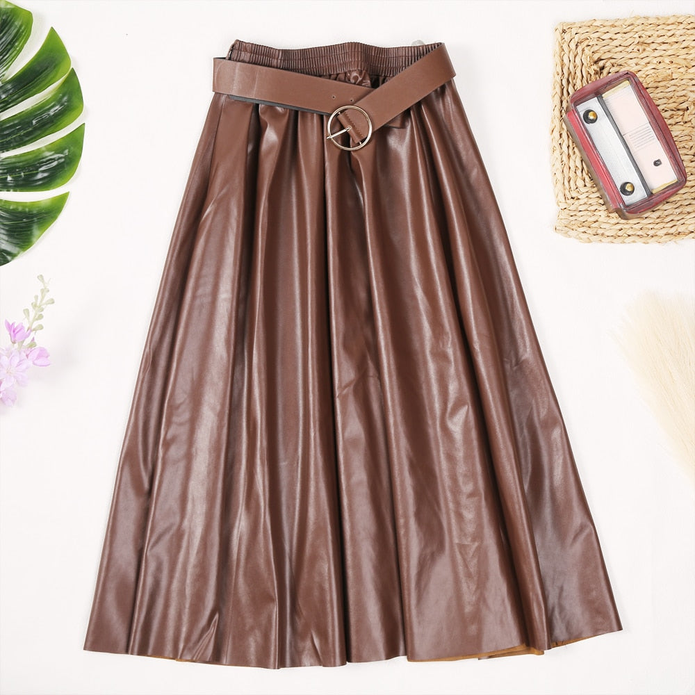 Ginger Classic Faux Leather Long Skirt