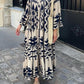 Vintage Print Maxi Casual Dress