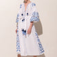 Embroidered Lantern Sleeve Boho Kaftan Dress