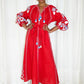 Embroidered Lantern Sleeve Boho Kaftan Dress